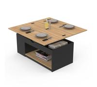 IDMarket - Table Basse rectangulaire relevable Convertible en Table à Manger ELEA Bois Noir et façon hêtre