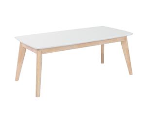 Table basse rectangulaire scandinave blanc et bois clair massif L105 cm LEENA