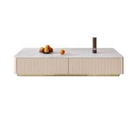 Table basse rectangulaire simple, table basse minimaliste moderne avec plateau en ardoise et 4 tiroirs, table de canapé centrale de salon, facile à assembler, meubles pour la maison (130 x 70 x 35 cm)