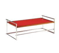 Table Basse Rectangulaire Style Vintage Panneaux Dérivés du Bois Convertible Coffee Table Large Plateau Bordures en Bois Massif Structure en Acier Inoxydable Tables Centrale pour Salon, Bureau(Red)