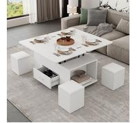 Table basse Réglable 4 en 1 transformable 4 tabourets Blanc