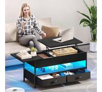Table basse réglable en hauteur avec 2 tiroirs et espace de rangement ouvert, table basse LED avec compartiment de rangement caché, table de salon 106 x 50 x 51,5 cm Cette table basse innovante propos