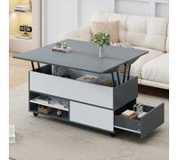 Table basse réglable en hauteur avec espace de rangement caché et étagère, table de salon avec roulettes et tiroirs, table à manger multifonctionnelle avec grand espace de rangement,100*98*65 cm