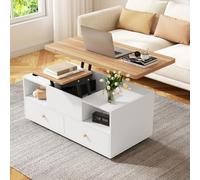 Table basse réglable en hauteur avec fonction pliante et 4 tiroirs, 100 x 50 x 47,5 cm, une grande et une petite table élévatrice hydraulique, table de salon mobile avec roulettes universelles