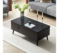 Table basse réglable en hauteur, double plateau relevable, table de salon rétractable, table basse transformable en table à manger, table d'appoint avec compartiment caché, table de canapé en bois Boi