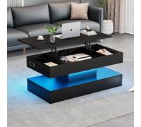 Table basse réglable en hauteur, table basse de salon relevable et extensible, 100 x 50 x 42 cm, contrôle d'application, table basse carrée noire avec tiroirs (D, noir)