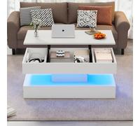 Table basse réglable en hauteur, table basse de salon relevable et extensible, 100 x 50 x 42 cm, contrôle d'application, table basse carrée blanche avec tiroirs (D, blanc)