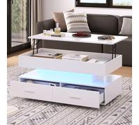 Table basse réglable en hauteur, table basse de salon relevable et extensible, 100 x 50 x 44 cm, contrôle d'application, table basse carrée blanche avec tiroirs (A, blanc)