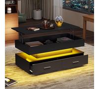 Table basse réglable en hauteur, table basse de salon relevable et extensible, 100 x 50 x 44 cm, contrôle d'application, table basse carrée noire avec tiroirs (A, noir)