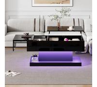 Table basse réglable en hauteur, table basse de salon relevable et extensible, 100 x 50 x 45 cm, contrôle d'application, table basse carrée noire avec tiroirs (B, noir)