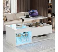 Table basse réglable en hauteur, table de salon extensible avec espace de rangement