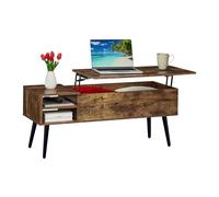 Table Basse Relaxdays avec Rangement, HxLxP : 46x100x40 cm, relevable, 2 Compartiments, Table Industrielle, Marron/Noir
