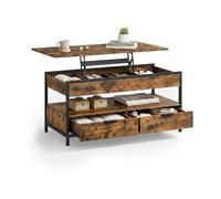 Table Basse Relaxdays, relevable, 2 tiroirs, 4 Compartiments, H x L x P 48-63 x 100 x 40 cm, Marron/Noir