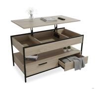 Table basse Relaxdays, relevable, 2 tiroirs, 4 compartiments, H x L x P 48 x 100 x 40 cm, style industriel, bois/noir