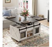 Table Basse Relevable 3 en 1 Salon -VOWNER -Multifonctionnelle avec Rangement Caché Extensible Convertible, Style Ferme Noir