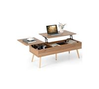 Costway Table Basse Avec 2 Plateaux Relevables, 110 X 49 X 42 Cm, Avec 2 Compartiments Cachés Et 5 Pieds En Bois Massif, Marron Marron