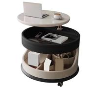 Table Basse Relevable avec Rangement et Plateau en Ardoise Table D'appoint a Roulette Tables Ronde en Bois Massif pour Salons, Balcons, Chambres, Petits Appartements(Black,70 * 70 * 50cm)