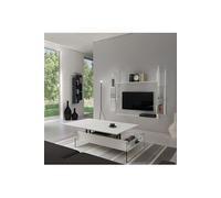 Table basse relevable Blanc Mat BELLA 110x70cm piétement en verre