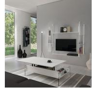 Table basse relevable Blanc Mat BELLA 110x70cm piétement en verre