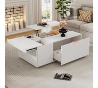 Table Basse relevable Blanche multifonctionnelle Moderne avec tiroirs et Portes coulissantes, Espace Flexible, adaptée à Une variété de Styles de Maison