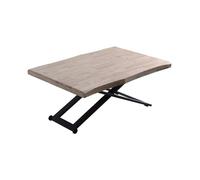 Table basse relevable de salon en bois de chêne miel avec pieds en métal noir - Longueur 120 x Profondeur 80 x Hauteur 49-76 cm