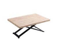 Table basse relevable de salon en bois de chêne naturel avec pieds en métal noir-Longueur 120 x Profondeur 80 x Hauteur 49-76 cm