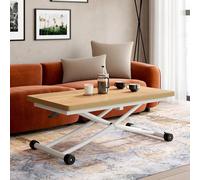 IDMarket - Table Basse Extensible relevable en Table à Manger rectangulaire Urbana 100 cm Plateau façon hêtre Pied Blanc