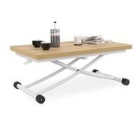 Table basse relevable en table à manger URBANA plateau façon hêtre pied blanc Blanc G