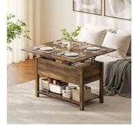 Table basse relevable et extensible - AKOZON - 16787 - Brun rustique - Plateau relevable double zone - 3 compartiments
