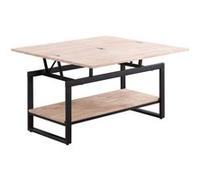 Table basse relevable et extensible en bois de chêne avec pieds en métal noir-Longueur 100 x Profondeur 45-90 x Hauteur 47-62 cm -PEGANE- Bois G