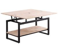 Table basse relevable et extensible en bois de chêne avec pieds en métal noir-Longueur 100 x Profondeur 45-90 x Hauteur 47-62 cm --