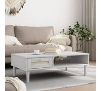 Table Basse Relevable Extensible, Table Basse SENJA Aspect rotin Blanc 100x55x33 cm Bois Massif pour Salon, Bureau, Chambre