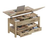 Table basse relevable extensible - WOLTU - Marron Camel - 100x50,5x53/67.5 cm - 2 tiroirs - Compartiment ouvert -Rangement caché