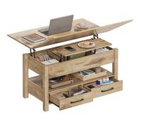 Table basse relevable extensible - WOLTU - Marron rustique - 100x50,5x53/67.5 cm - 2 tiroirs - Compartiment ouvert -Rangement caché