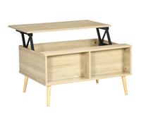 HOMCOM Table basse rectangulaire table de salon plateau relevable 2 niches coffre en bois dim. 85L x 60l x 59,5H cm bois clair | Aosom France