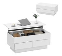 Table basse relevable - HOMCOM - compartiment caché et 2 tiroirs - panneau de particules - 100 x 50 x 44 cm - blanc