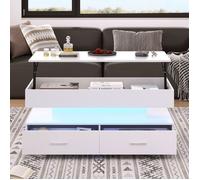 Table Basse Relevable - LED RGB - Mécanisme Hydraulique - Compartiment Secret - Design Contemporain