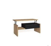 Table Basse Relevable, Meuble Salle à Manger, 110x50x45 cm, Chêne et noir, RF3696