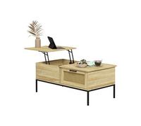 HOMCOM Table Basse avec Plateau relevable Table de Salon avec 2 Grands tiroirs Cadre en Acier 106 x 56,3 x 48 cm Naturel