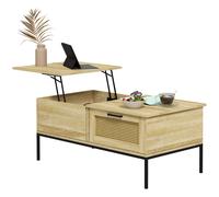 HOMCOM Table Basse avec Plateau relevable Table de Salon avec 2 Grands tiroirs Cadre en Acier 106 x 56,3 x 48 cm Naturel