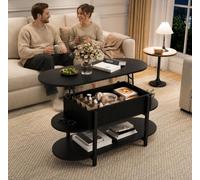 Table Basse Relevable,Table Salon Moderne avec Rangement,table basse ovale | Table Basse Ovale Moderne avec compartiment caché et étagères ouvertes, Table d'Appoint avec structure en métal 106x44x50 cm