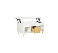 Outsunny Table Basse Relevable avec Tiroir, Niches et Coffre Bois Aspect Clair et Blanc | Aosom France