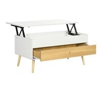 HOMCOM Table basse rectangulaire avec plateau relevable 1 tiroir coffre en bois dim. 100L x 50l x 49H cm bois clair et blanc | Aosom France