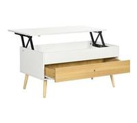 Table Basse Relevable - Tiroir, Coffre - Blanc Aspect Bois Clair Blanc