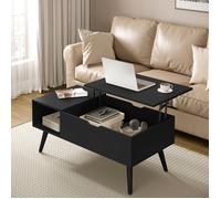 Table Basse Relevable - WOLTU Table de Salon - Espace de Rangement Intérieur - 100x50x(43-57)cm - Noir
