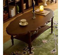 Table Basse Rétro Bois Massif Bords Irréguliers Coffee Table Large Plateau Rangement Double Niveau Tables Centrale Robuste et Résistant pour Salon, Bureau, Chambre(Brass)