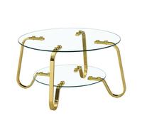 Table Basse Rétro Minimaliste Métal Et Double Plateau Verre Trempé, Design Élégant Pour Salon 80x80x45cm, Couleur Or