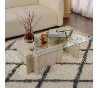 Table basse Rhysand Dmora, en bois noble effet marbre beige 105x65x30h cm