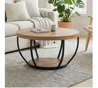 Table basse ronde Ø 80 cm - Table d’appoint moderne avec 2 plateaux -Structure en métal - Plateau épais 46 mm - Chêne foncé