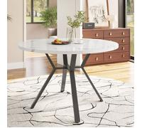 Table basse ronde 1 m, plateau effet marbre, piètement métal noir, structure X design, pièce centrale salon élégante